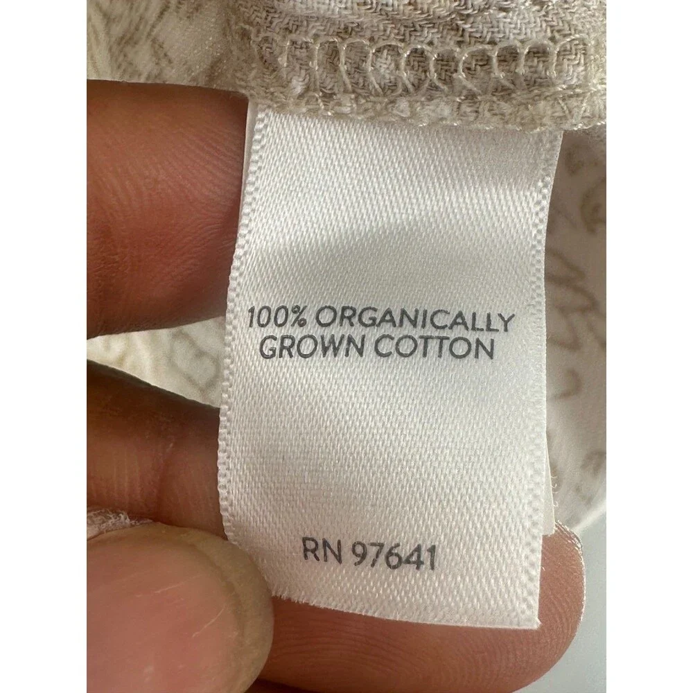 Pure Jill 100% Organic Cotton Paisley Henley Blouse Tan Split Neck Tunic Size L